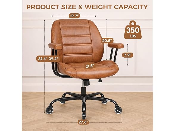 Brown Leather Office Chair with Quiet