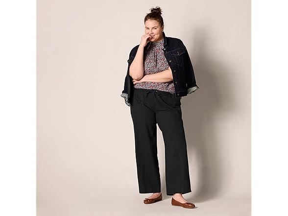 AE Womens Linen Blend Drawstring Wide Leg Pant