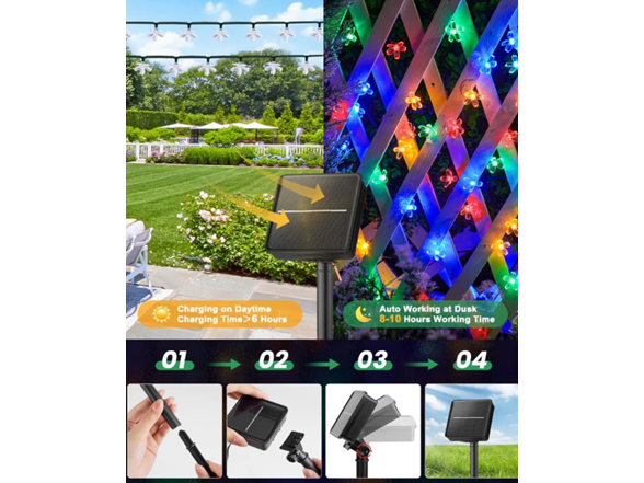 Hakol 2 Pack Total 52FT 120 LED Flower Solar Lights