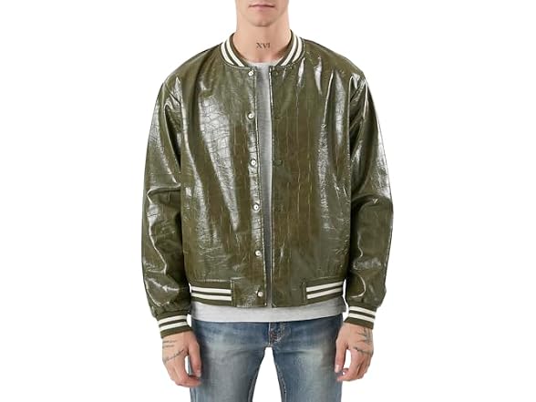 Forever 21 (M) Faux Croc Varsity Bomber Jacket