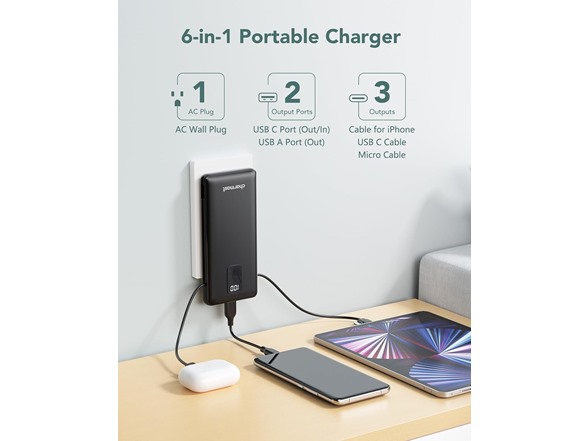 2 Pack 10000mAh Power Bank w/ Cables