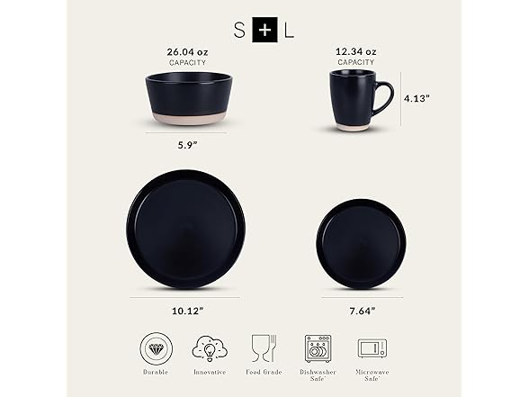 Stone Lain Jules 16Pc Black Dinnerware Set