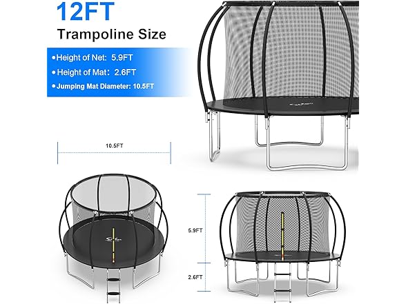 YSSOA 12FT Recreational Trampoline w/ Safety Enclosure