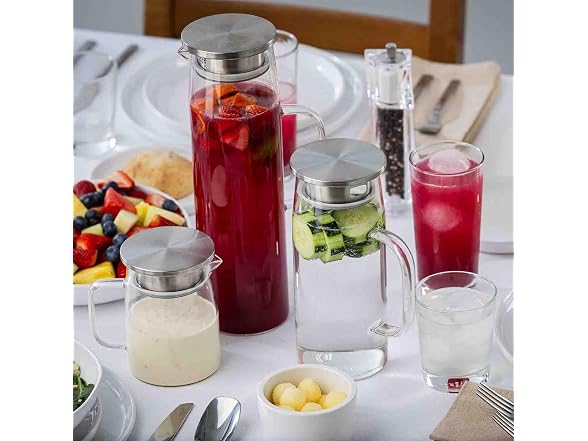 TableCraft 12901 Glass Pitcher with Stainless Steel Dispensing Lid