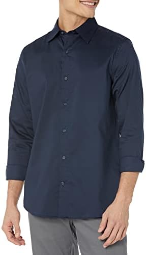 Amazon Essentials Dress Shirts, Button Down, Long Sleeve, Regular-Fit Stretch, Navy, Large