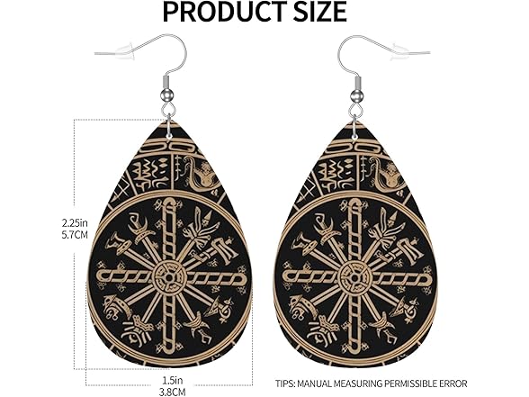 Runes Compass Leather Earrings