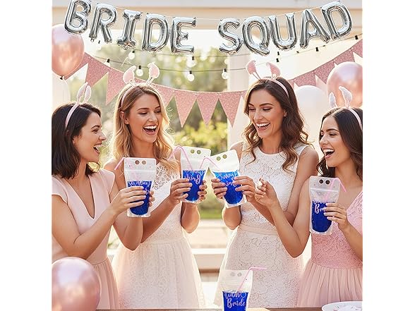 Bachelorette Party Collapsible Plastic Drink Pouches with Straws, 25 Piece