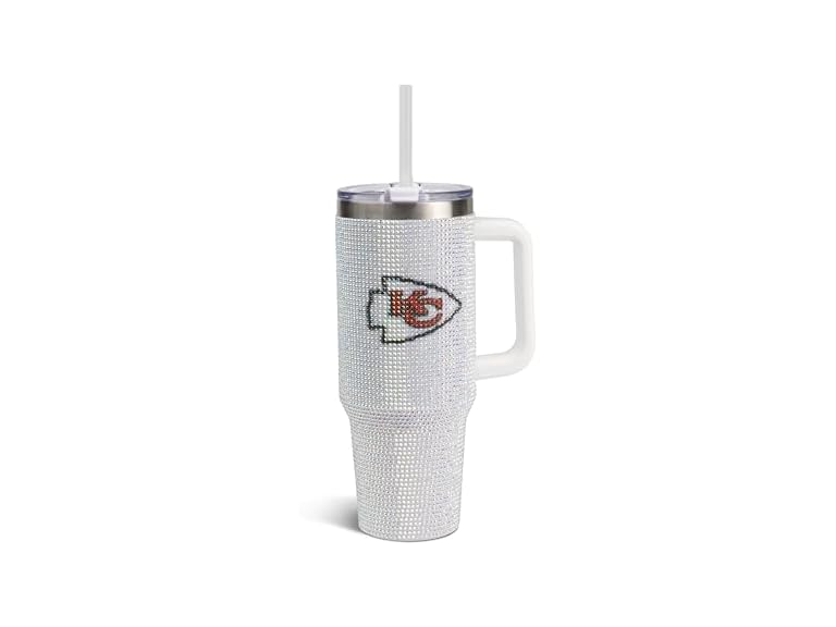 The Memory Company Officially Licensed NFL 40oz Stainless Steel Tumbler - Double Wall Insulated Travel Cup with Handle and Straw Lid - Crystal Rhinestone Design