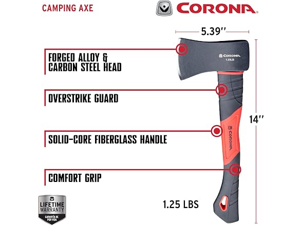 Corona Camping Axe, 1.25lb Head, 14" Handle
