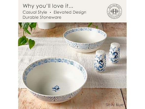 Fitz and Floyd Sicily Blue Italian Design Serve Bowls Set of 2