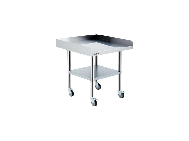 Stainless Steel Work Table 24x24 Inch with Wheels & 3-Sided Backsplash
