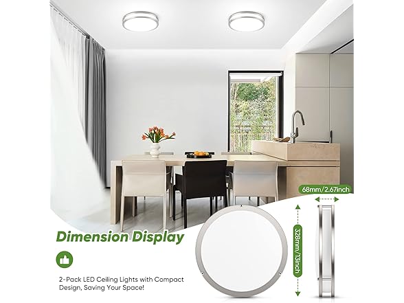 TOBUSA Ceiling Light 5000K 13" Brushed Nickle 2PC