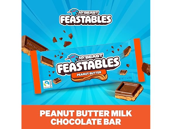Feastables PB Milk Choc Bar 10ct 2.1oz