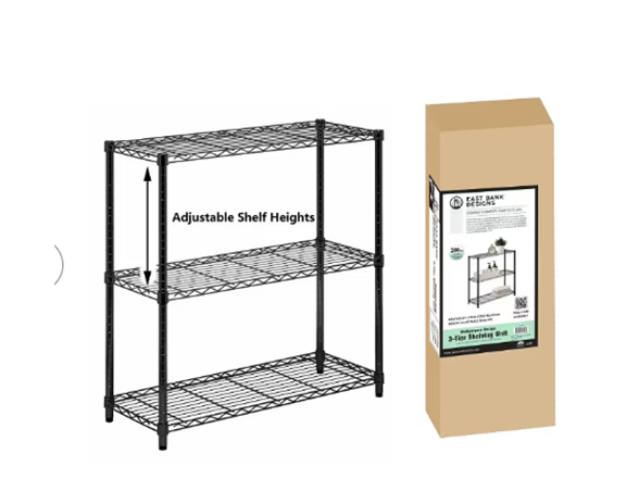 J&V Textiles 7056-BK 3-Tier Shelving Unit
