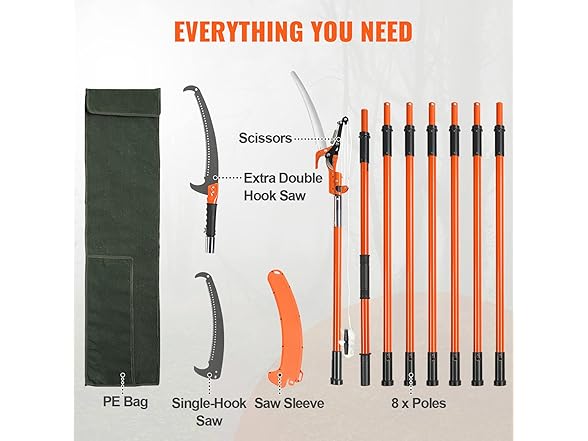 VEVOR Manual Pole Saw, 7.3-27 ft 