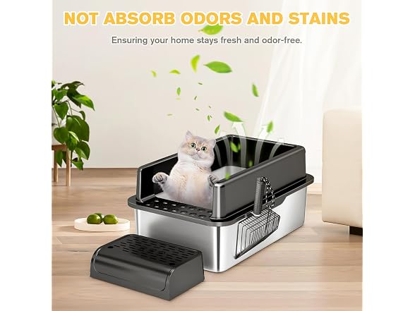XSBAIHUO Stainless Steel Cat Litter Box with Lid