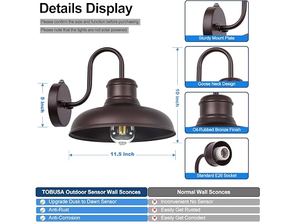 TOBUSA 2-Pack Wall Sconces Dusk to Dawn