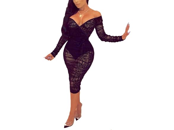 Echoine Women (L) Sexy Off Shoulder Bodysuit Dress
