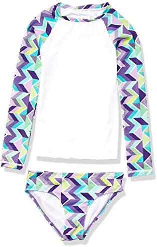 Kanu Surf Girls' Long Sleeve Rashguard UPF 50+ Two Piece Swim Set, Ruby Purple, 3T