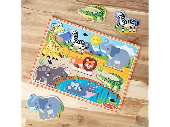 Melissa & Doug Safari Wooden Peg Puzzle (7 pcs)