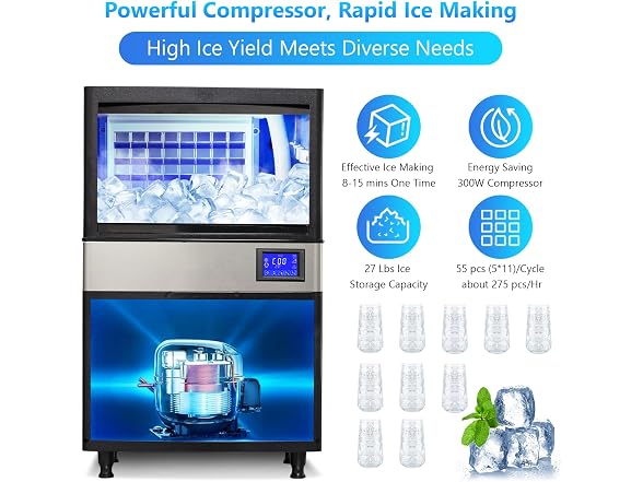 300W Commercial Ice Maker, 110 Lbs/Day