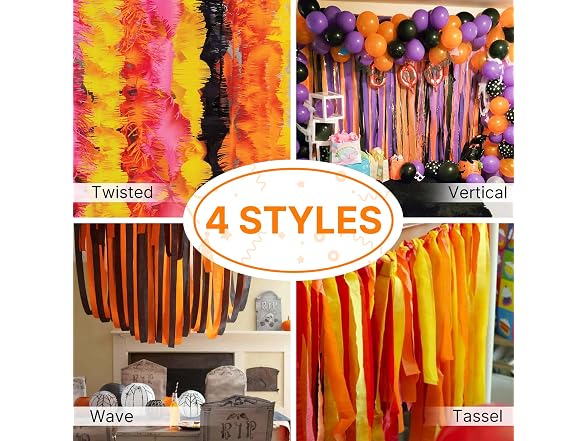 PartyWoo Orange Boho Crepe Paper Streamers