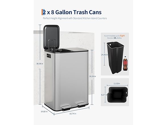 GAOMON Dual Trash Can, 2 x 8 Gal 