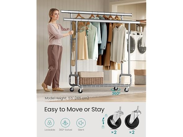 SONGMICS Clothes Rack Silver Double Rod