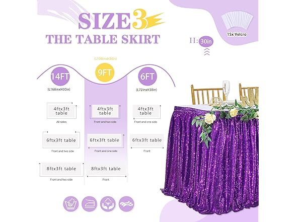 9ft Purple Table Skirts