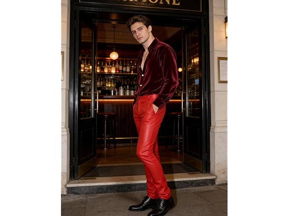 Yeokou Men (42) Faux Leather Pants Skinny Trousers