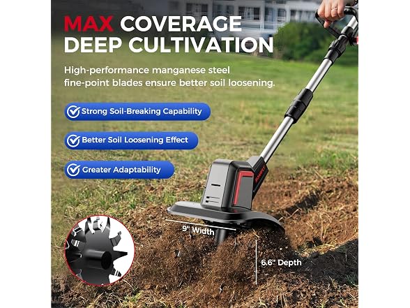 SOARFLY Cordless Tiller Cultivator 9in
