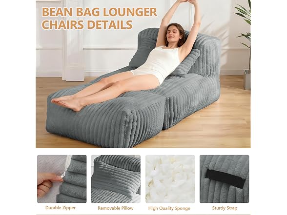 Big Bean Bag Lounger Sofa with Pillow