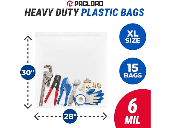 28" x 30" Extra Large Reclosable Plastic Zip Bags, 15 Count