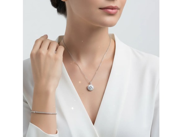 Moissanite Diamond Round Halo Necklace