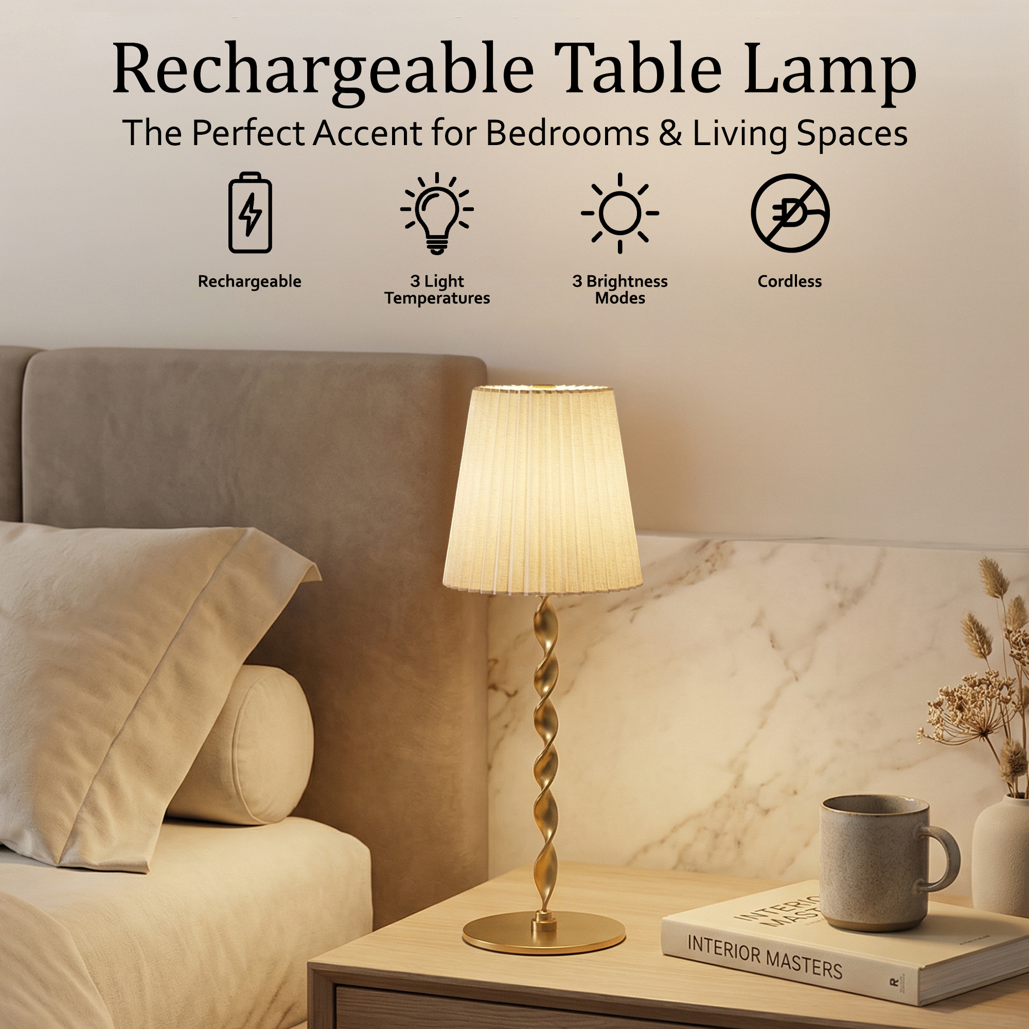 Twisted Stem Pleated Shade Cream Lamp - Gallery 18