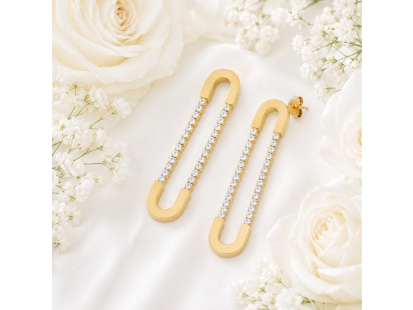 18K Gold Plated CZ Link Stud Earrings