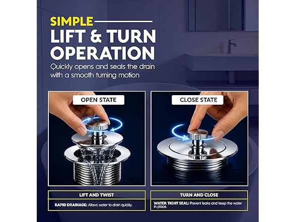 SUPPLYGIANT Lift and Turn Tub Drain Stopper,