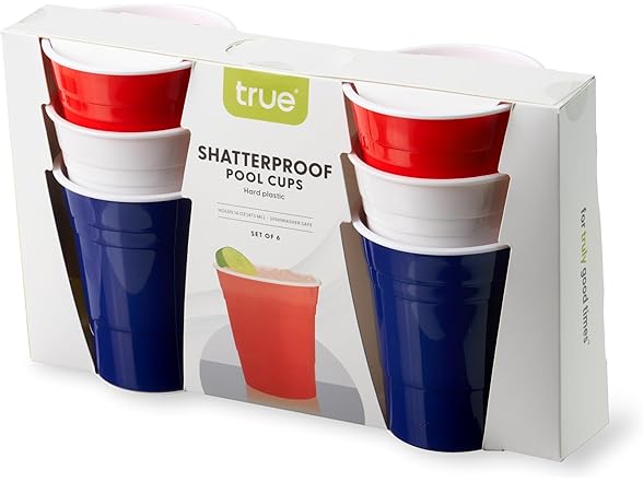 True Shatterproof Pool Cups, Red White & Blue, Set of 6