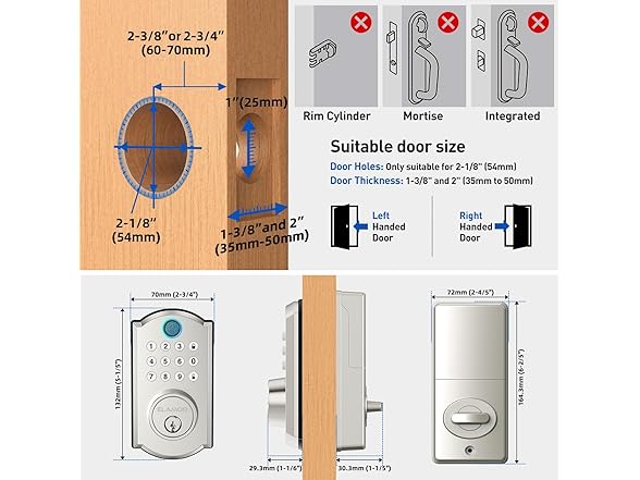 ELAMOR M19-Nickel Fingerprint Door Lock (Nickel)