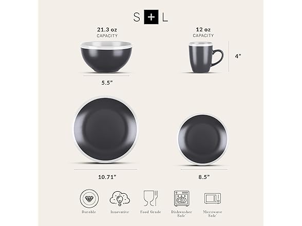 Stone Lain 16-Piece Dinnerware Set, Gray