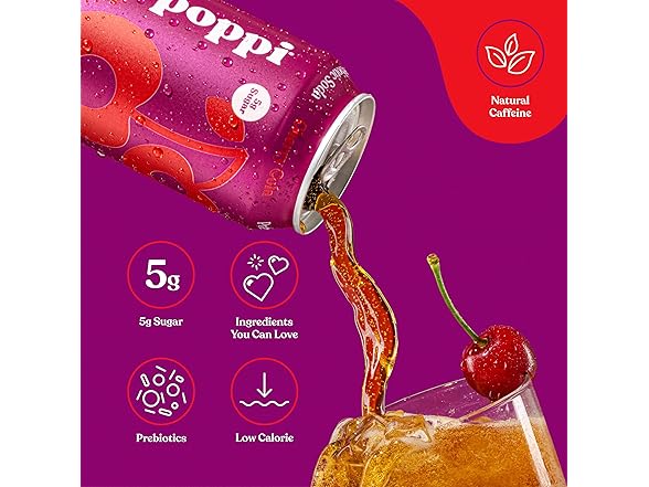 1CT Poppi Sparkling Prebiotic Soda Beverage Cherry Cola