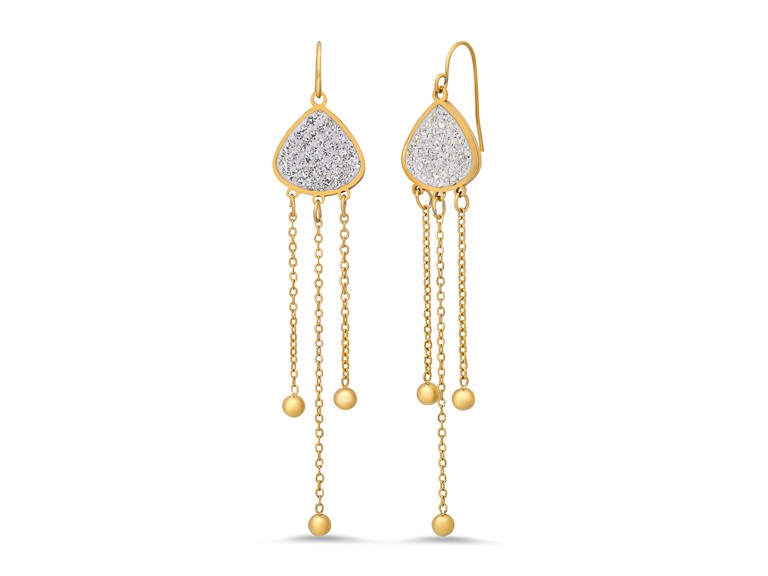 18K Gold CZ Teardrop Chain Earrings