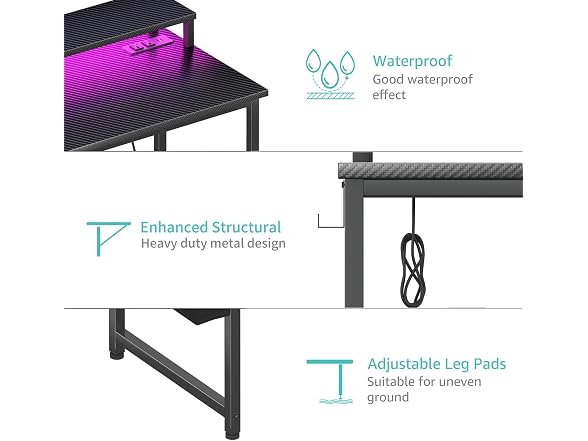 Lufeiya 40in Gaming Desk w/LED Lights
