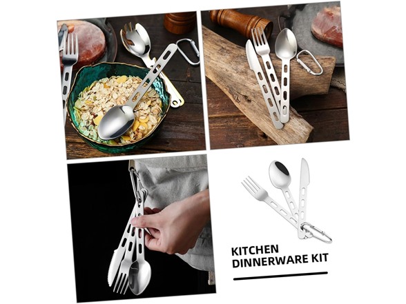 3 Pieces set Stainless Steel Camping Utensils Kit