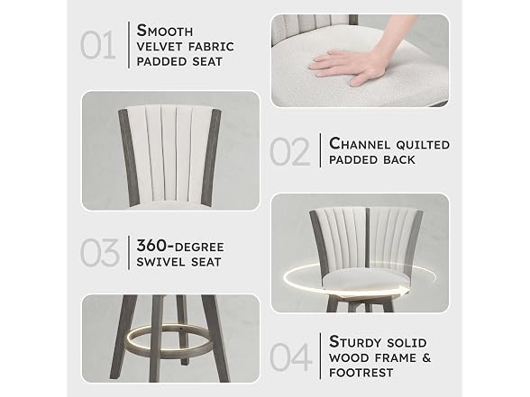 Lexicon Swivel Counter Stool 2Pk, Grey w Beige Cushion