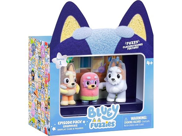 Bluey Fuzzies Episode Pack: Grannies, 3 Flocked Mini-Figures