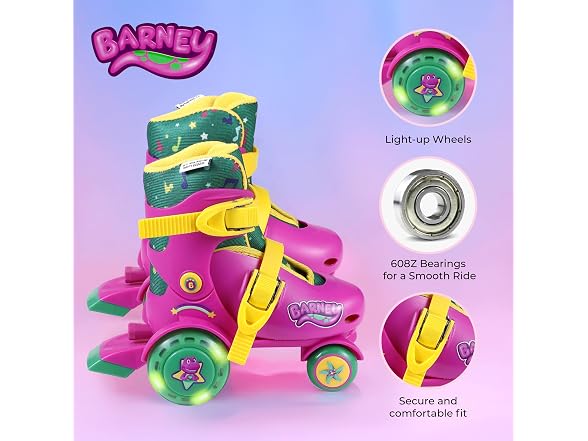 Voyager Barney Trainer Skates - Light Up Wheels,