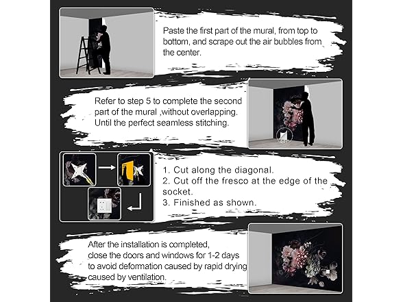 Black Peony Floral Wallpaper 108x75