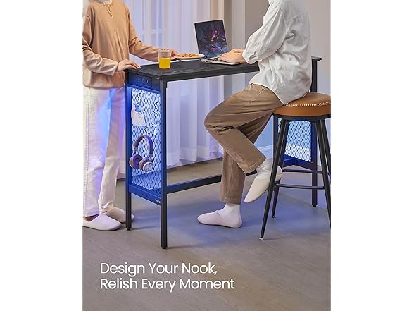 VASAGLE LED Narrow Powered Pub Table