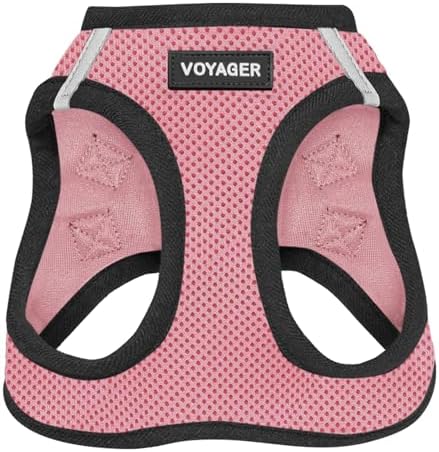 Best Pet Supplies - All Weather Mesh, Reflective, No Pull Harness for Small, Medium Dogs, Cats - Secure with Hook & Loop Fastener, Buckle, Double D-Rings - Pink/Black Trim, XL